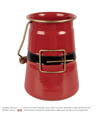 Cruchon décoratif émaillé rouge "Ceinture"