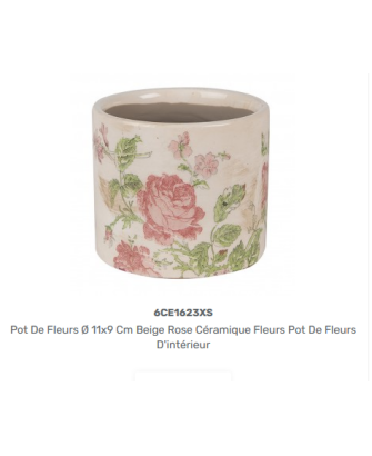 Pot Céramique Motif Roses Beige | Jardinerdeco.fr