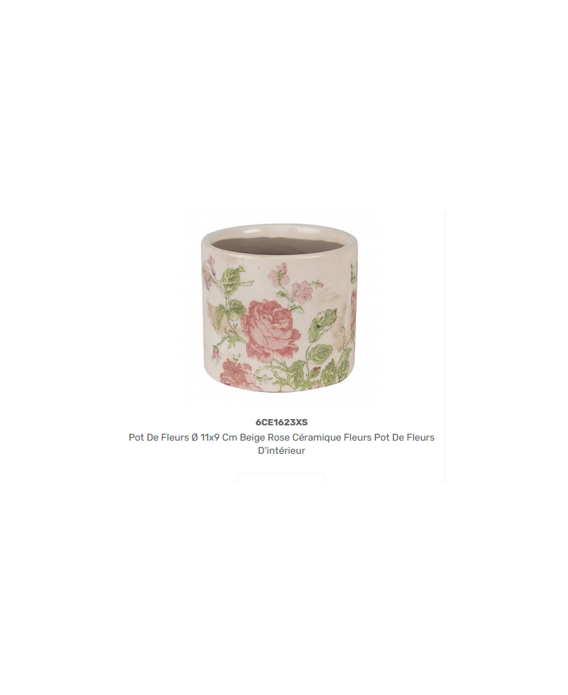 Pot Céramique Motif Roses Beige | Jardinerdeco.fr
